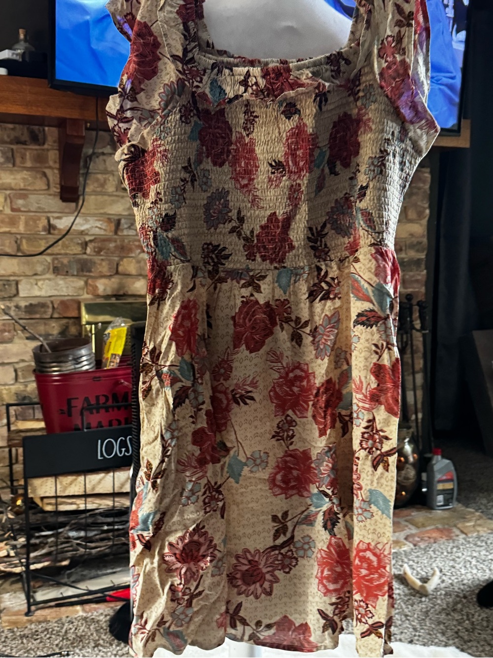 Maurices Cream Midi Dress with Orange and Blue Floral Print